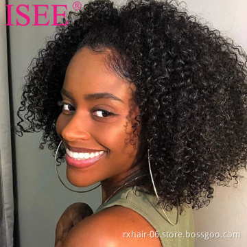 Hot Sale Transparent Lace Frontal Closure Kinky Curly Wig Human Hair,Pre Plucked Brazilian Short Bob Curly Wig With Baby Hair